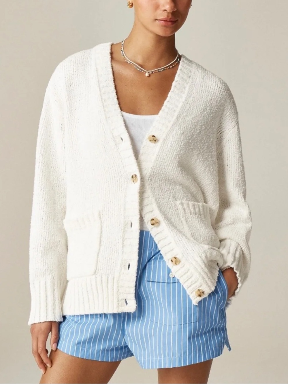 J Crew Marina Cotton V-Neck Button Cardigan Sweater